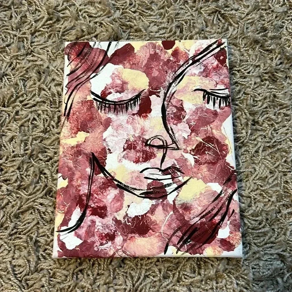 Handmade 8x10 Red and Tan Wall Art Womens Face Canvas Small‎